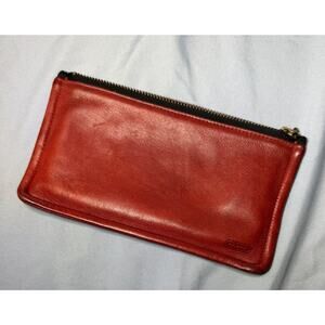 Coach Vintage Leathher 7170 Red Leather Skinny Case Make Up Kit Cosmetic Zip